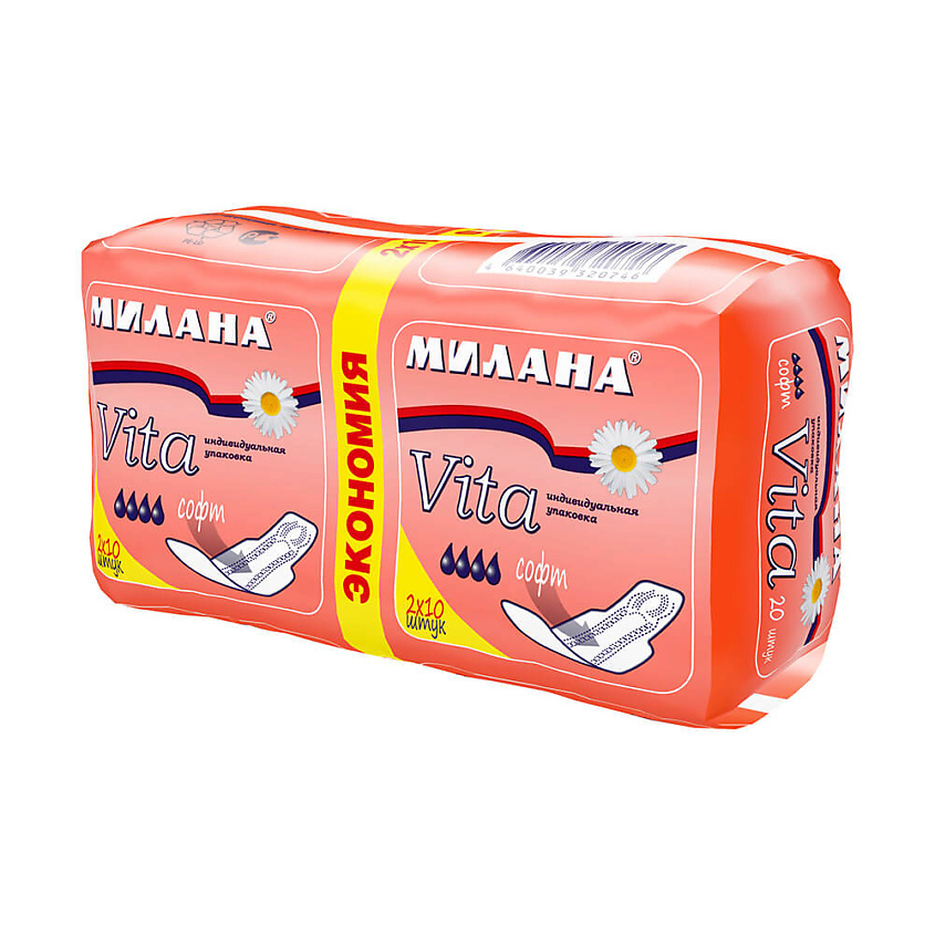 Изображение товара МИЛАНА Прокладки гигиенические впитывающие - "Vita" Софт Экономия, 4 капли, 60 шт., 20 шт.
