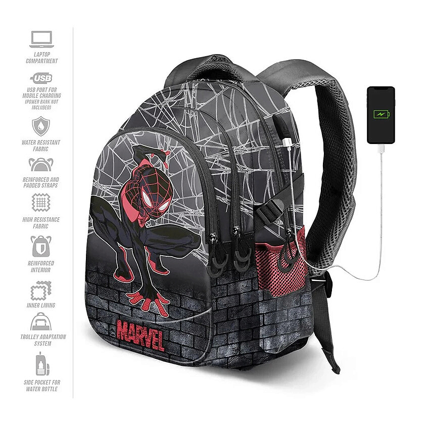 Изображение товара Карактеристика рюкзака Marvel Spiderman Spin Plus с USB водоотталкивающий для взрослых и детей