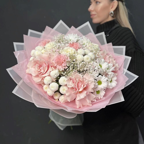 

ДАРИ ЦВЕТЫ Нежный микс с французской розой и кустовой хризантемой, Нежный микс с французской розой и кустовой хризантемой