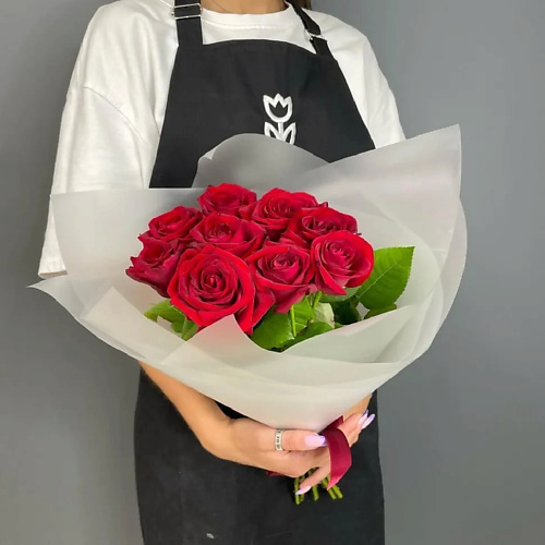 

PINKBUKET Букет из 9 красных роз в пленке с лентой, Букет из 9 красных роз в пленке с лентой