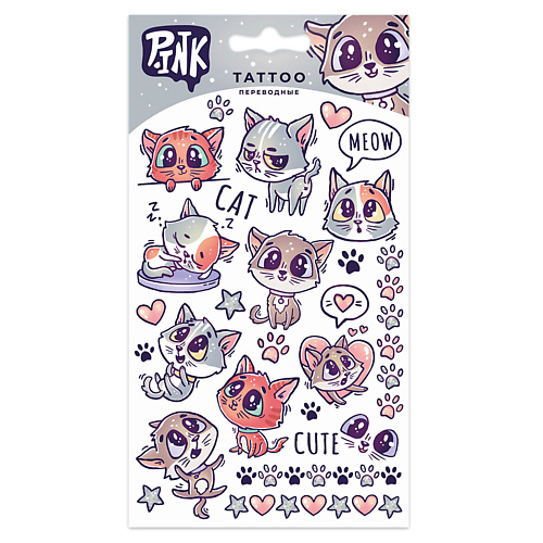 

P.INK Наклейки-тату переводные 110*200 Милые котики, Наклейки-тату переводные 110*200 Милые котики