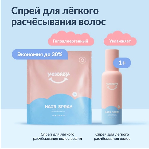 

YESBABY Набор Спрей для легкого расчесывания волос детский HAIR SPRAY и рефил 1, Набор Спрей для легкого расчесывания волос детский HAIR SPRAY и рефил