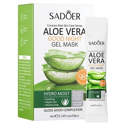 

SADOER Маска для лица гелевая ночная увлажняющая с соком алоэ вера 20, Маска для лица гелевая ночная увлажняющая с соком алоэ вера