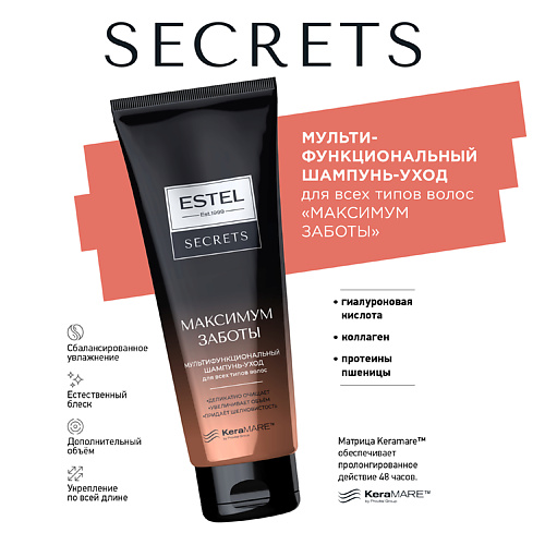 

ESTEL PROFESSIONAL Мультифункциональный шампунь-уход для всех типов волос SECRETS Максимум Заботы 250, Мультифункциональный шампунь-уход для всех типов волос SECRETS Максимум Заботы