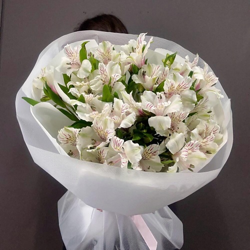 

ДАРИ ЦВЕТЫ Монобукет из 9 белых альстромерий, Монобукет из 9 белых альстромерий