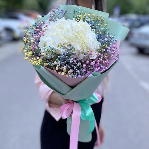 

ДАРИ ЦВЕТЫ Букет из гортензии с гипсофилой, Букет из гортензии с гипсофилой