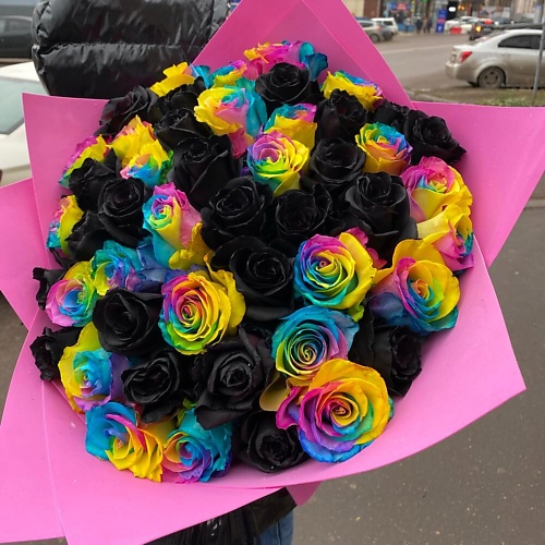

ДАРИ ЦВЕТЫ Букет с черными и радужными розами, Букет с черными и радужными розами