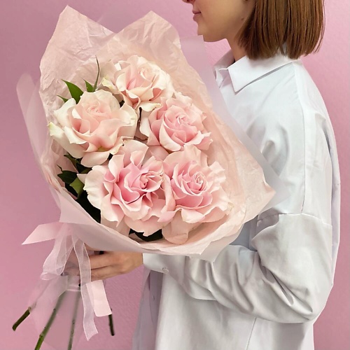 

ДАРИ ЦВЕТЫ Нежные Французские розы Пинк Мондиаль 5 штук, Нежные Французские розы Пинк Мондиаль 5 штук