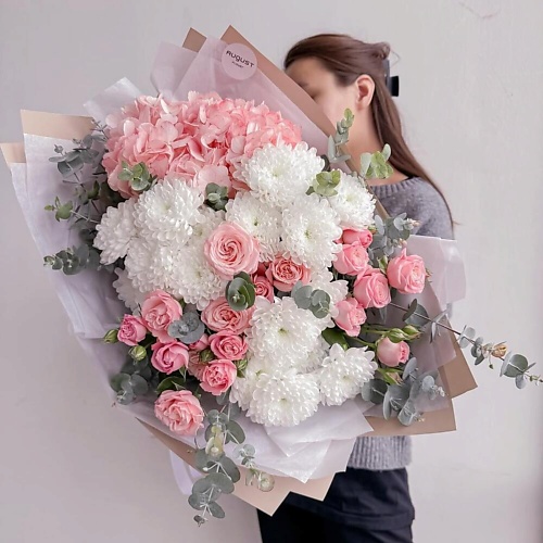 

ДАРИ ЦВЕТЫ Букет с гортензией, кустовыми розами и хризантемами, Букет с гортензией, кустовыми розами и хризантемами