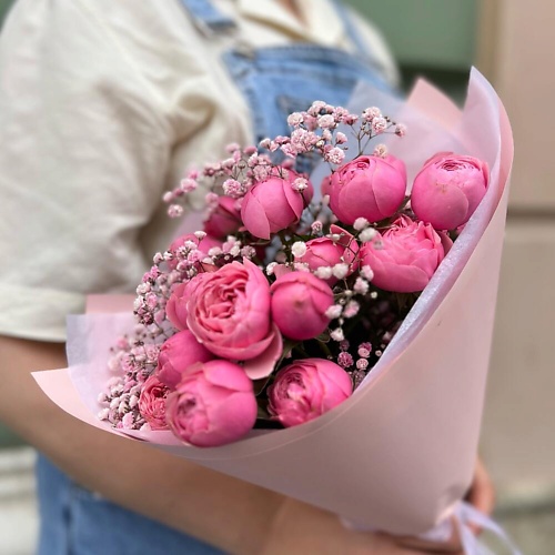 

ДАРИ ЦВЕТЫ Букет пион Роза с гипсофилой, Букет пион Роза с гипсофилой