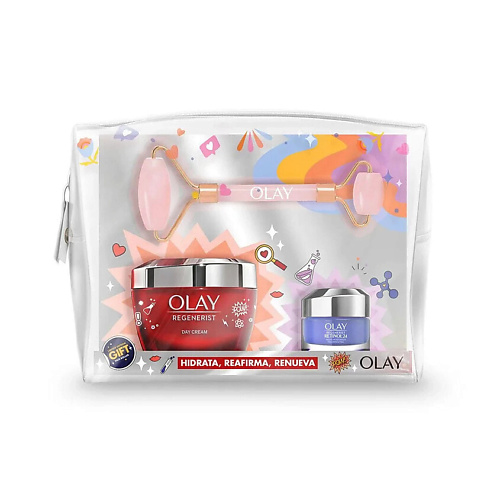 

OLAY Набор: Крем для лица + Крем для глаз + Массажер + Косметичка, Набор: Крем для лица + Крем для глаз + Массажер + Косметичка