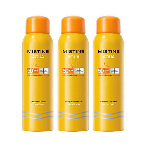 

MISTINE Освежающий и успокаивающий солнцезащитный спрей AQUA SPF50+ 300, Освежающий и успокаивающий солнцезащитный спрей AQUA SPF50+