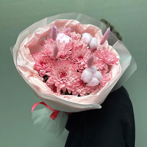 

ДАРИ ЦВЕТЫ Букет из хризантем, лагуруса и хлопок а, Букет из хризантем, лагуруса и хлопок а