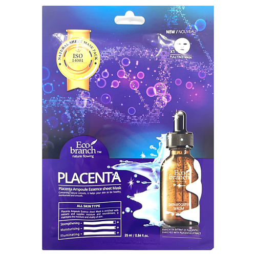 

ECOBRANCH Ампульная тканевая маска с плацентой 25, Ампульная тканевая маска с плацентой