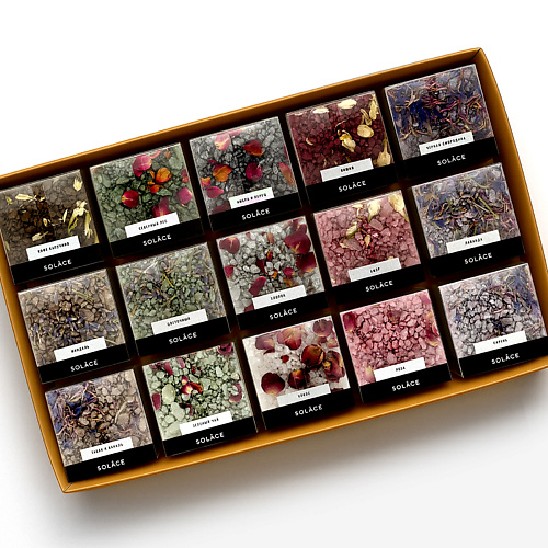 

SOLACE Набор мерцающей соли для ванны Solace (15 шт) с шиммером и сухоцветами 2250, Набор мерцающей соли для ванны Solace (15 шт) с шиммером и сухоцветами