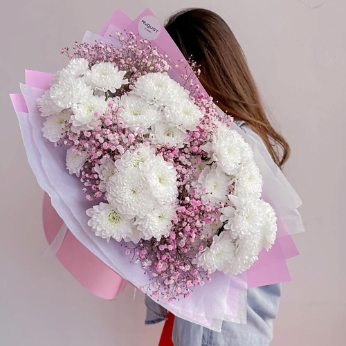 

ДАРИ ЦВЕТЫ Хризантемы с розовой гипсофилой, Хризантемы с розовой гипсофилой