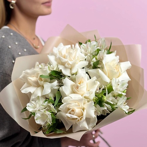 

ДАРИ ЦВЕТЫ Белый букет из французских роз и альстромерий, Белый букет из французских роз и альстромерий