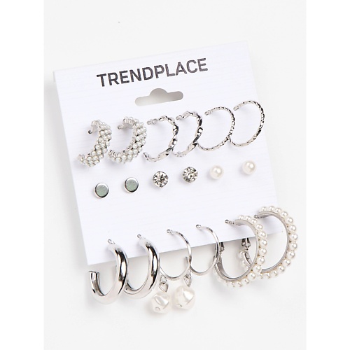 

TRENDPLACE Набор серьги пусеты кольца бижутерия под серебро, Набор серьги пусеты кольца бижутерия под серебро