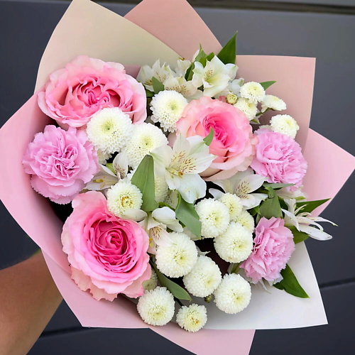 

ДАРИ ЦВЕТЫ Букет с розами розовыми и хризантемами, Букет с розами розовыми и хризантемами
