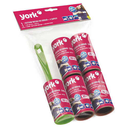 

YORK Ролик-щётка для одежды 20 листов + 4 сменных блока, Ролик-щётка для одежды 20 листов + 4 сменных блока