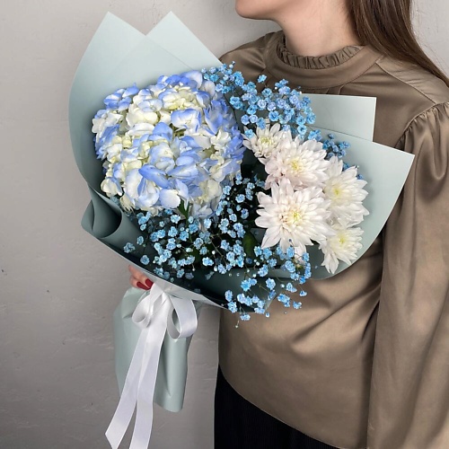 

ДАРИ ЦВЕТЫ Букет с голубой гортензией и гипсофилой, Букет с голубой гортензией и гипсофилой