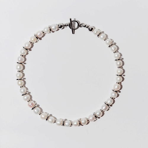 

РЕСУРС Чокер из белого жемчуга со стальными дисками, Чокер из белого жемчуга со стальными дисками