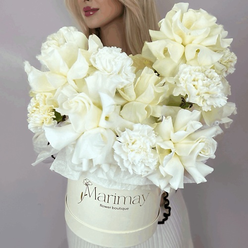 

MARIMAY Букет в шляпной коробке «Молочный шелк», Букет в шляпной коробке «Молочный шелк»