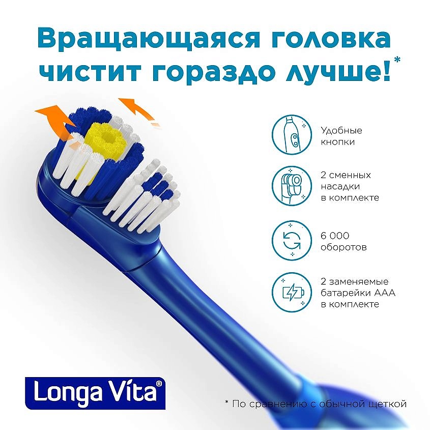 LONGA VITA Зубная щетка для взрослых, ротационная + сменная насадка в комплекте – фото 4