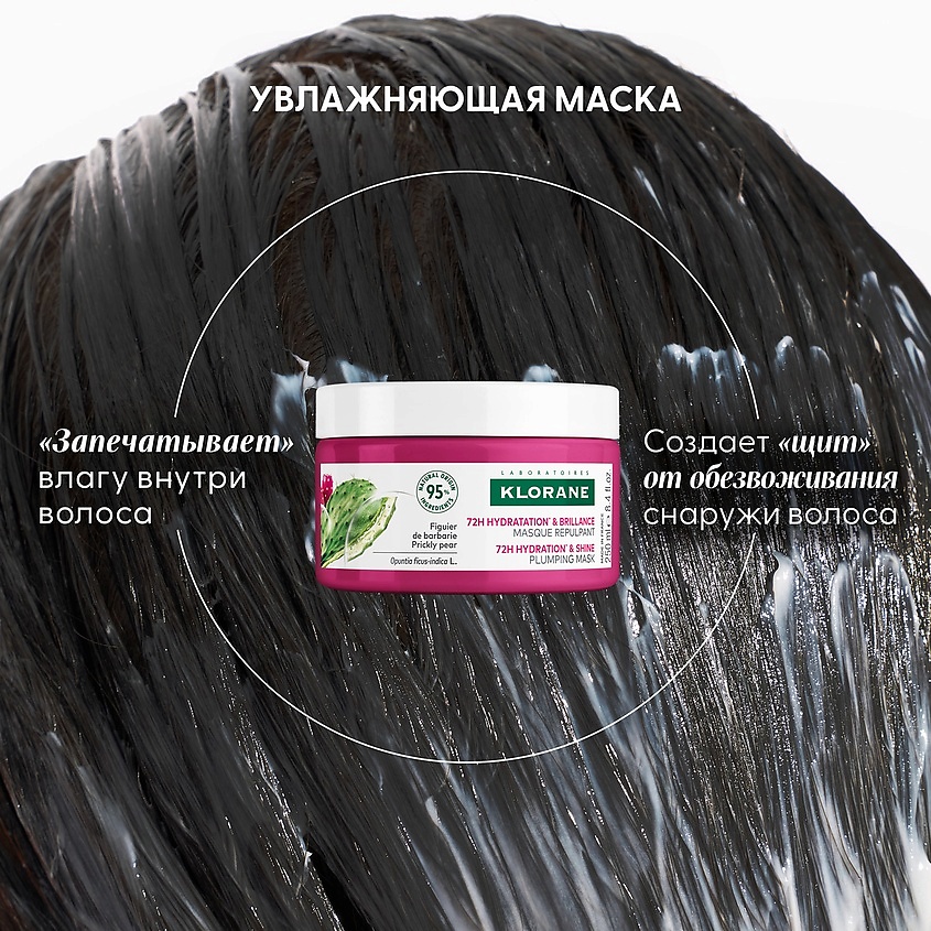 KLORANE Маска для волос увлажняющая с опунцией 72h Hydration & Shine Plumping Mask – фото 9