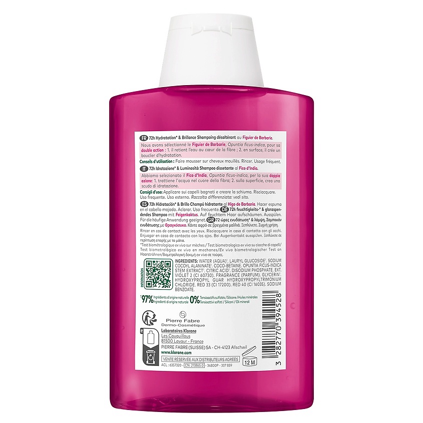 KLORANE Шампунь увлажняющий с опунцией 72h Hydration & Shine Quenching Shampoo – фото 6