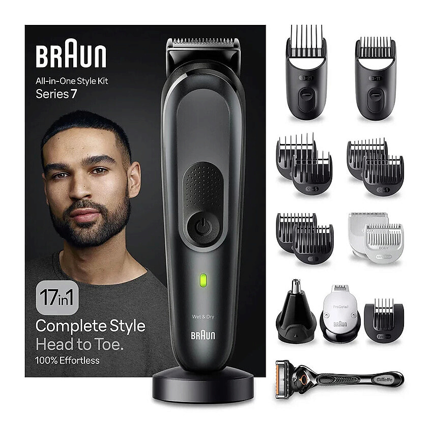 Изображение товара BRAUN Набор для стрижки волос Series 7 MGK7491 17 в 1 + Бритва Gillette, Черный