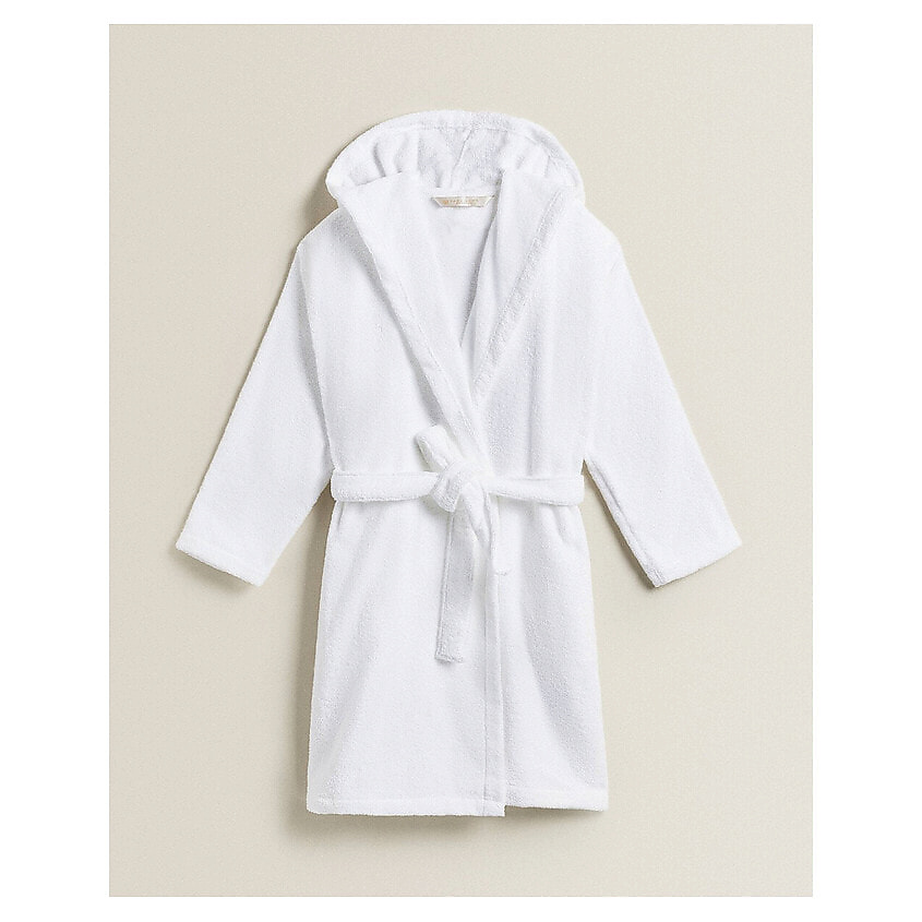Изображение товара Махровый халат ZARAHOME с капюшоном 360 г/м² белый размер S для взрослых и детей