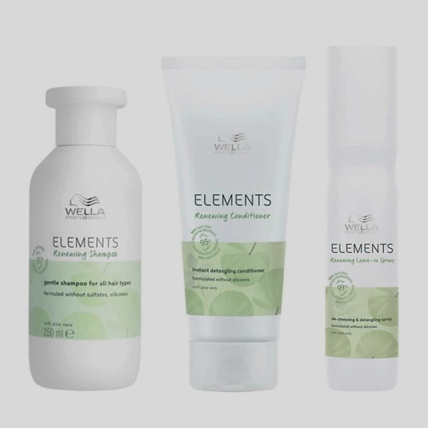 Изображение товара WELLA PROFESSIONALS Набор Elements Renewing Bundle: Шампунь + Кондиционер + Несмываемый кондиционер, 250 мл + 200 мл + 150 мл