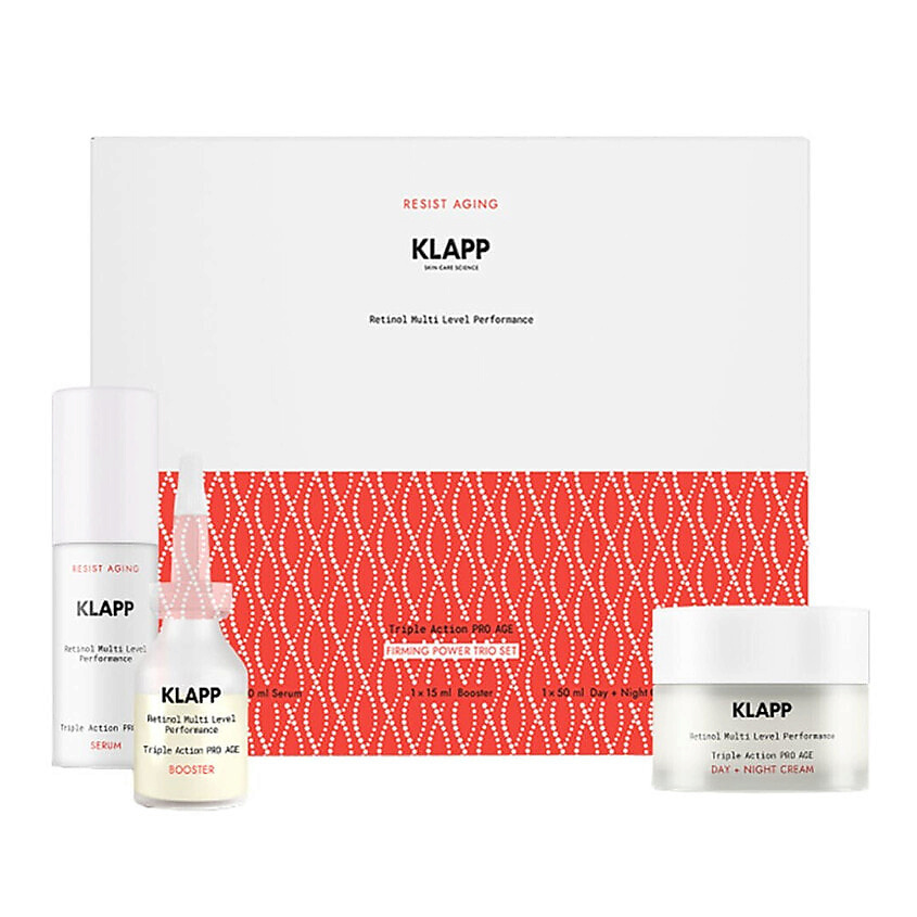 Изображение товара KLAPP COSMETICS Антивозрастной набор Resist Aging Retinol Triple Action PRO AGE Power Trio, 50 мл + 15 мл + 30 мл
