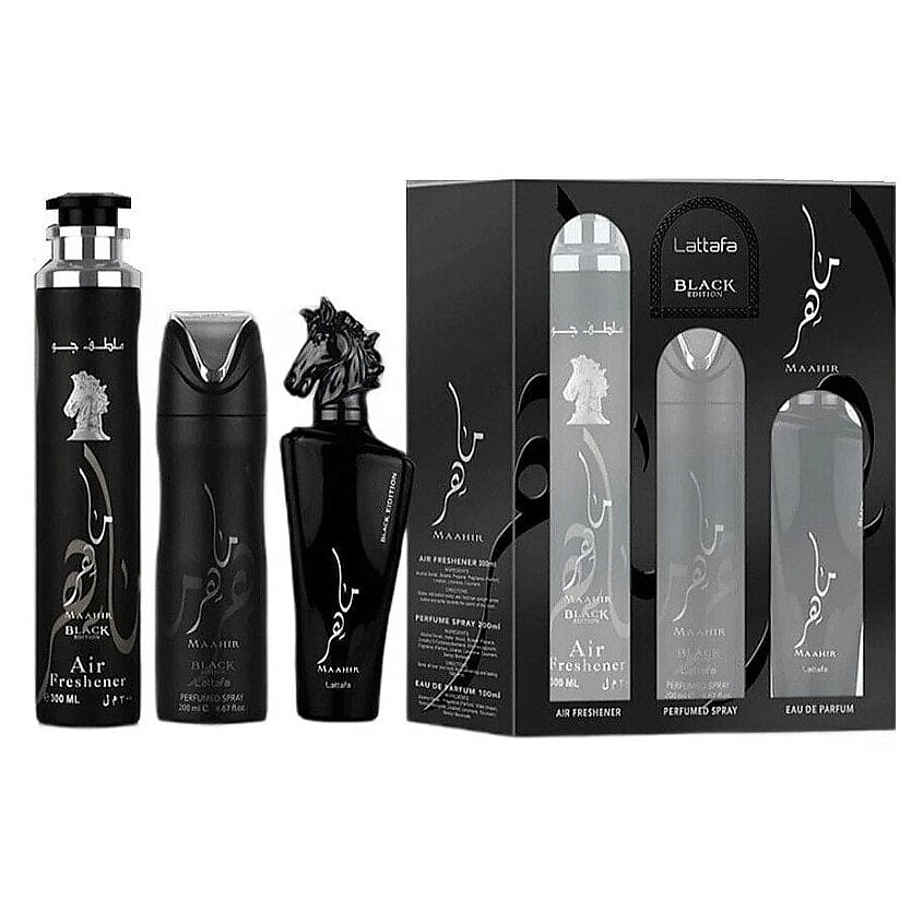 Изображение товара LATTAFA Maahir Black Edition парфюмерный набор мужской 3 шт 100 мл+200 мл+300 мл