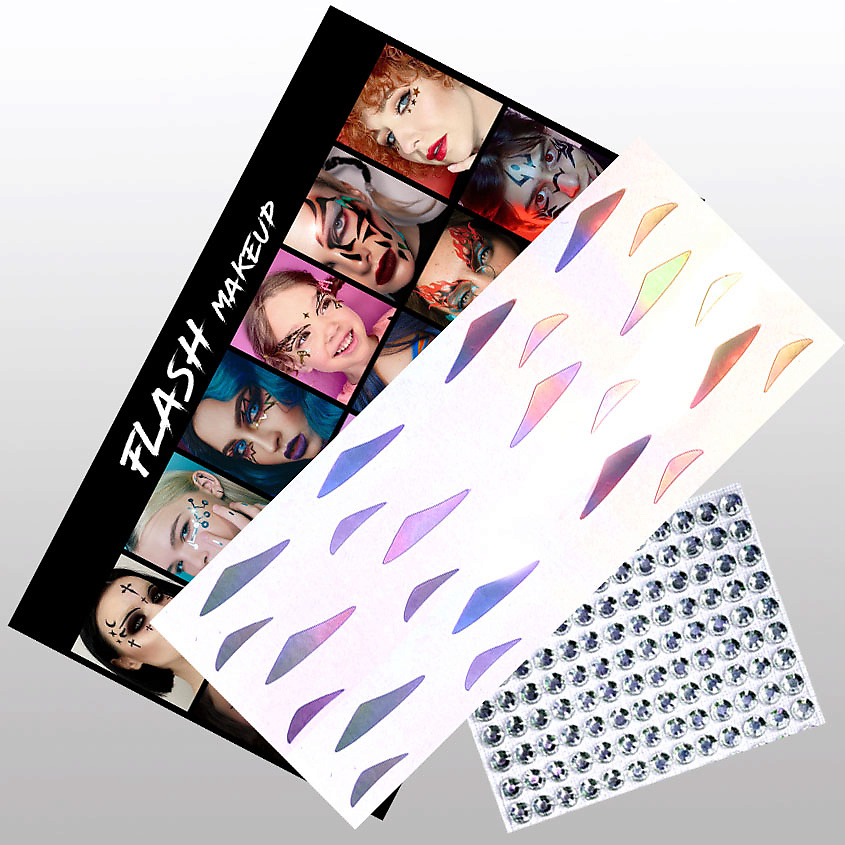 Изображение товара VLASOVA JULIA Наклейки для макияжа набор -концы стрелок треугольники черные B0401, наклейки стрелки для век голографика-1 лист ; стразы-1 лист ;картонная брендированная упаковка-1 шт; пакет прозрачный-1шт