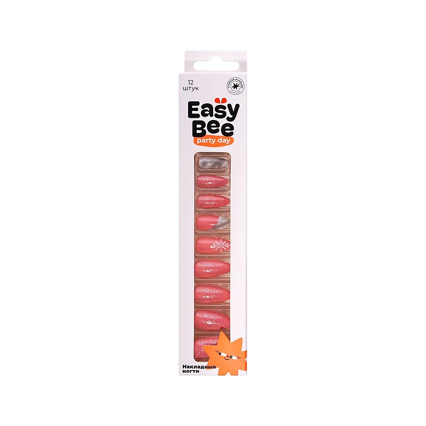 Изображение товара EASYBEE Набор накладных ногтей с клеевыми стикерами NAIL DAY Pink Marble, Pink Marble; (12 шт + клеевые стикеры 24 шт)