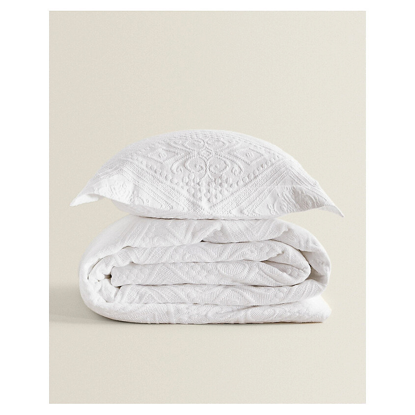 Изображение товара Плед ZARA HOME 270x280 см с геометрическим дизайном натуральный коттон