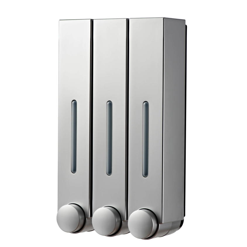 Изображение товара Настенный дозатор для жидкого мыла и шампуня Birdhouse 3 шт, серебристый/черный