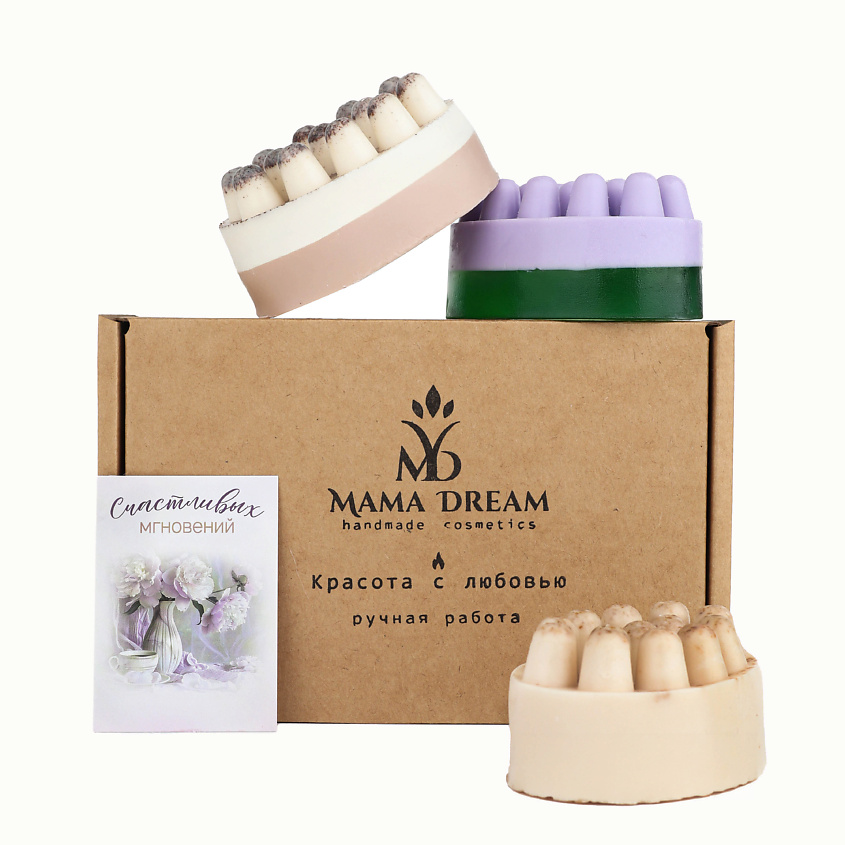 Изображение товара MAMA DREAM Массажное мыло скраб набор 3 шт "Лаванда/миндаль/геркулес", 3 шт., бежевый геркулес 110 мл, лаванда 110 мл, миндаль коричневый 110 мл