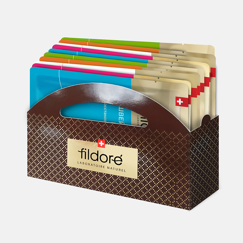 Изображение товара FILDORÉ Набор тканевых масок для лица Well-Being, 10 шт., 5 видов масок по 2шт