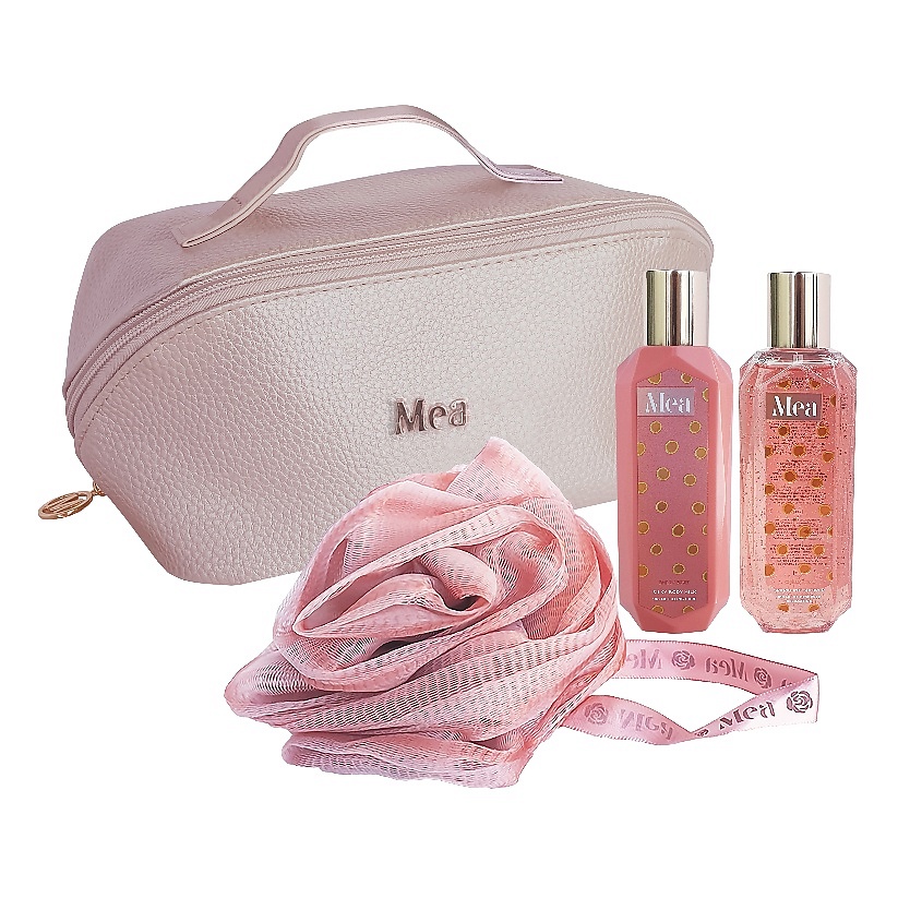 Изображение товара МЕА Набор косметичка "Глоток розе", гель и молочко по 100 мл с губкой