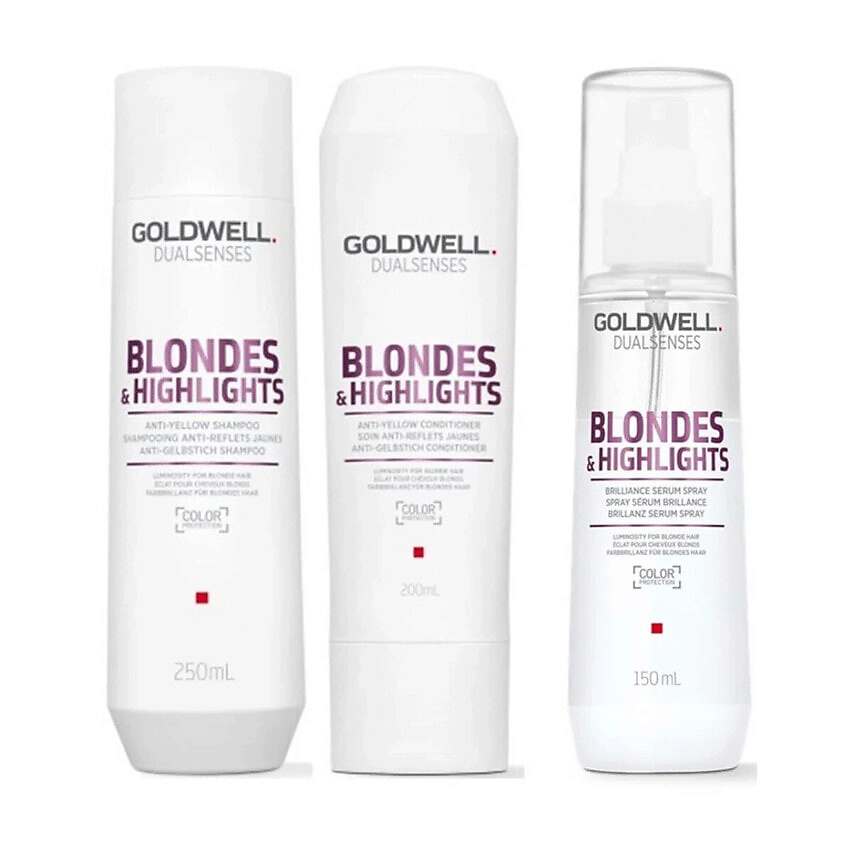 Изображение товара GOLDWELL Набор Dualsenses Blondes & Highlights Bundle: шампунь + кондиционер + спрей-сыворотка, 250 мл + 200 мл + 150 мл