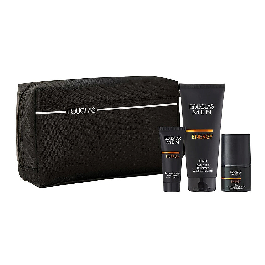 Изображение товара DOUGLAS Подарочный набор для мужчин Men Energy Set Pouch, 100 мл + 50 мл + 20 мл + 1 шт.