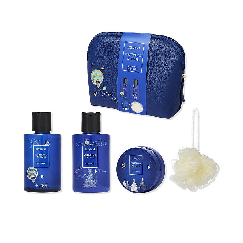 Изображение товара DOUGLAS Подарочный набор для душа Winter Full of Stars, 150мл+150мл+пилинг+мочалка
