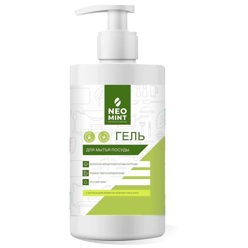 Изображение товара NEOMINT Концентрированный гель для мытья посуды с натуральным ароматом алоэ и зеленого чая, 500 мл