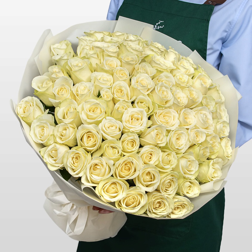 Изображение товара STUDIO FLORISTIC Букет Роз Кения 60 см 75 шт «Эталон чистоты», 1 шт.