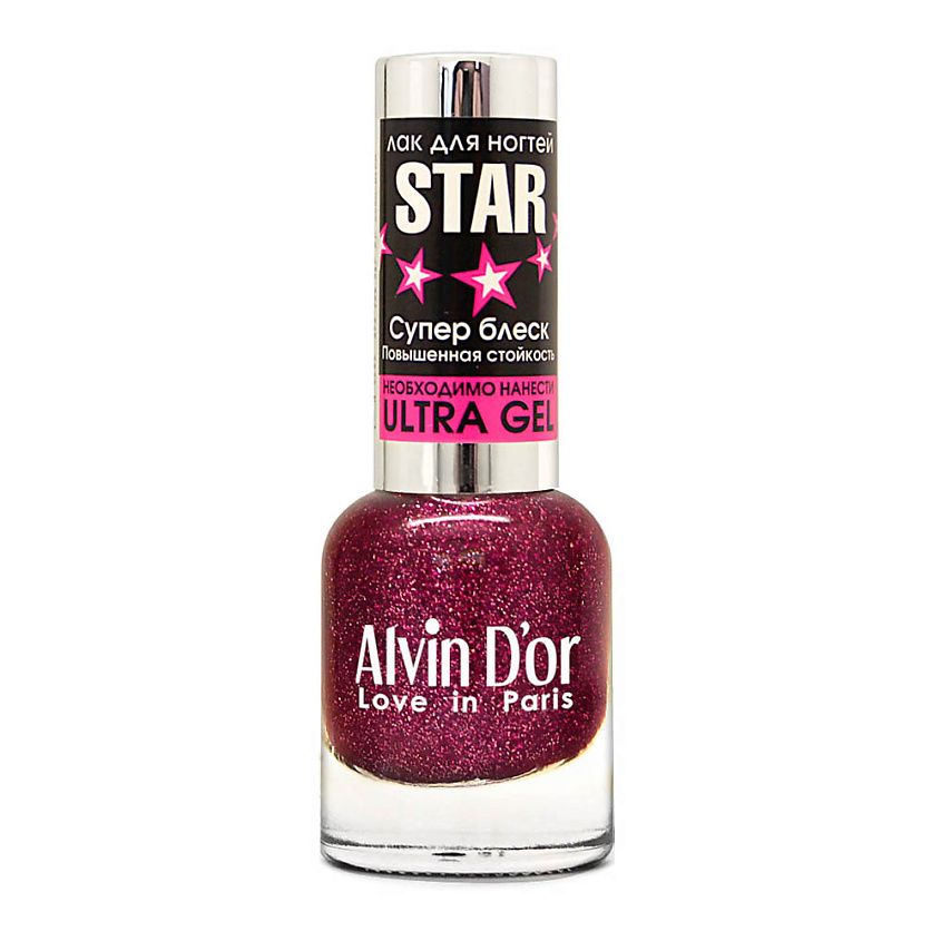 Изображение товара ALVIN D'OR Лак для ногтей STAR бордовый с серебряными блестками