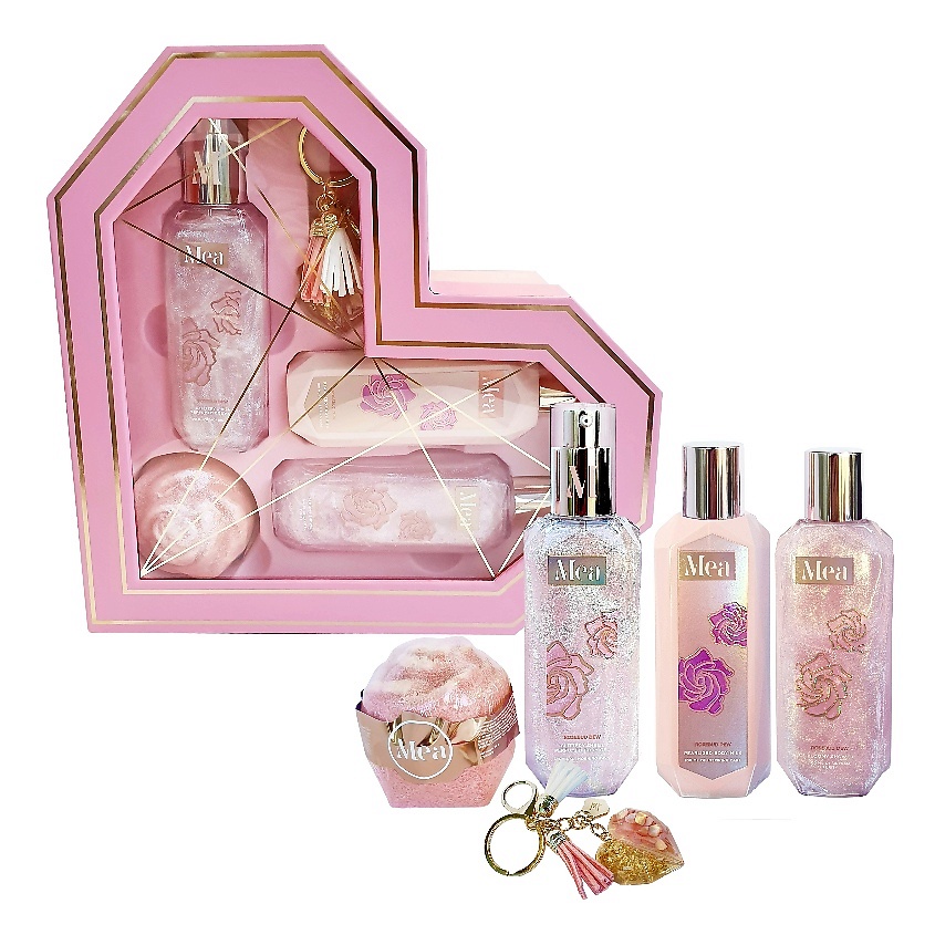 Изображение товара MEA Набор коробка-средце «Капля росы», 100 мл + 100 мл + 150 г + 100 мл + 1 шт
