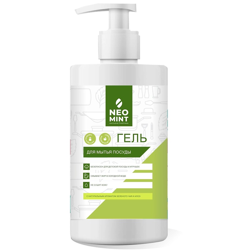 Изображение товара Гель для мытья посуды NEOMINT с натуральным ароматом алоэ и зеленого чая 1000 мл